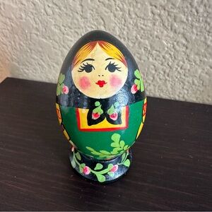 Hand Painted Russian Doll Egg on a stand wood